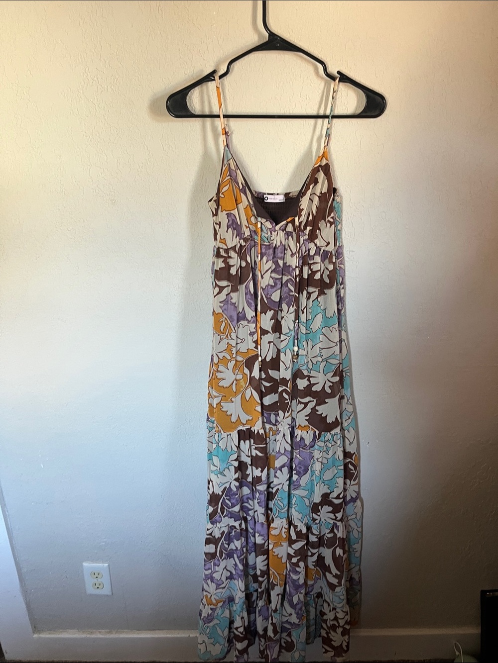 SO Floral Spaghetti-Strap Maxi Dress in Brown, Purple & Teal